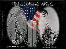 An uplifting wallpaper by Donna Reynold commemorating the heroism displayed in the wake of the terrorist bombings of the World Trade Center and the heroism displayed at Iwo Jima during WWII.